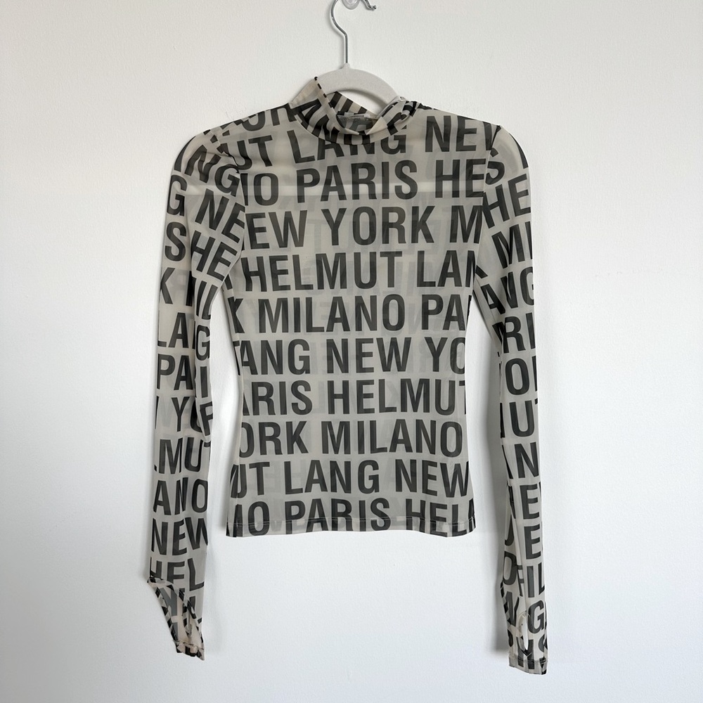 New With Tags Helmut Lang Black Logo Print Long Sleeve Top on Cream - Picture 3 of 14